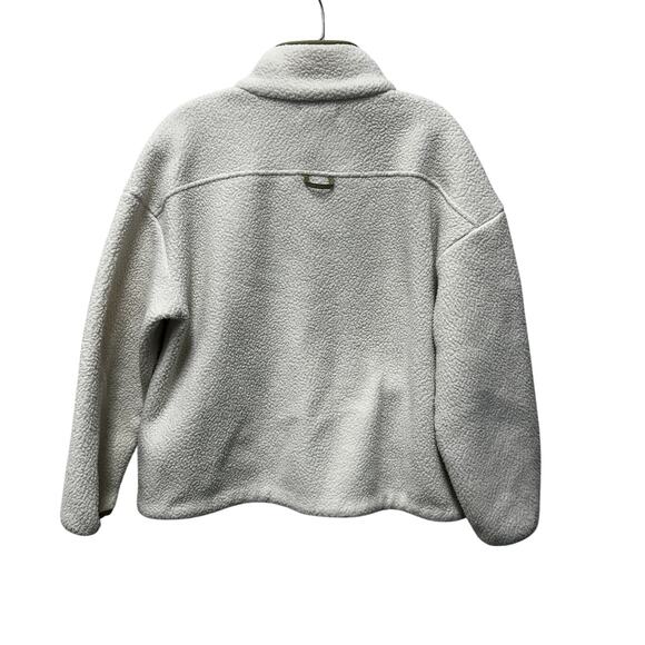 Madewell Cream Fleece 1/4 Zip Fleece Popover Jacket Barn Pockets Green Boxy Cozy - Picture 2 of 11